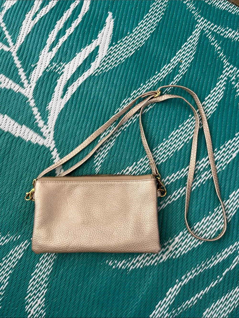 Metallic Gold Crossbody Wallet Bag with Adjustable Strap